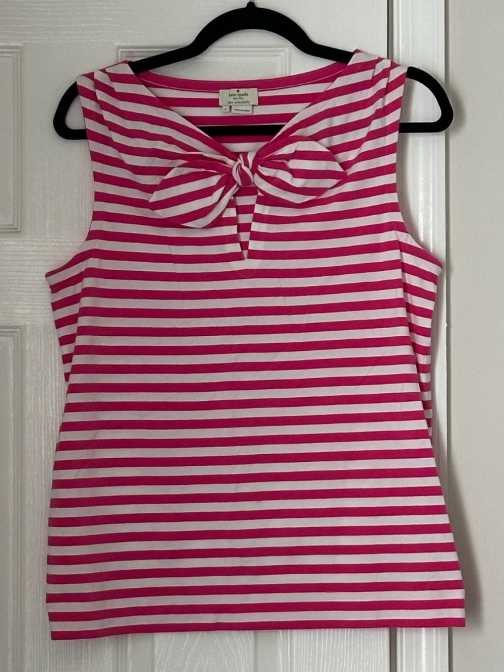 Kate Spade New York Women's Pink White Strip Bow Tank Top Size Large Classic